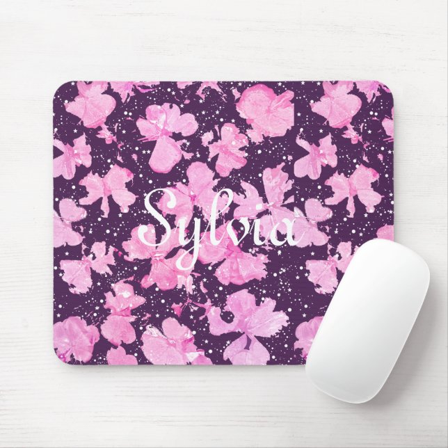 Pink Acrylic Paint Flower Petals Mouse Mat (With Mouse)