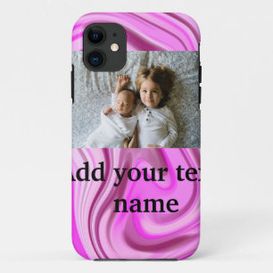 Pink acrylic pour marble add your text photo  thro iPhone 11 case
