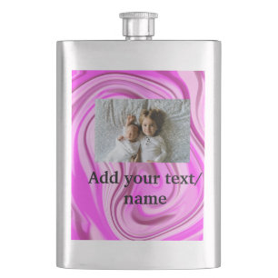 Pink acrylic pour marble add your text photo thro hip flask