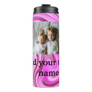 Pink acrylic pour marble add your text photo thro thermal tumbler