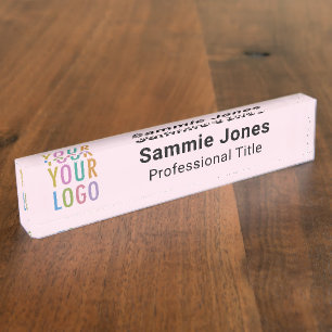Pink Acrylic Table & Desk Name Plate Business Logo