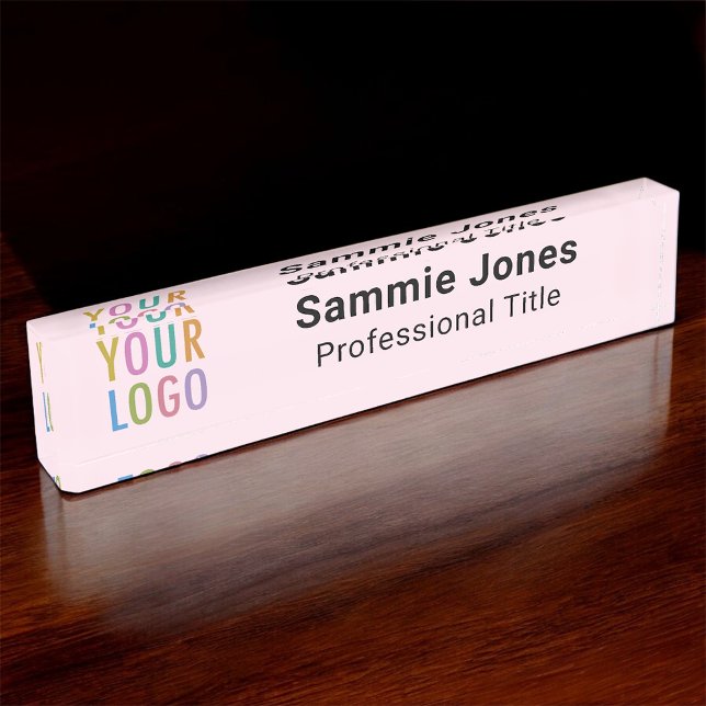 Pink Acrylic Table & Desk Name Plate Business Logo (MISOOK Pink Acrylic Name Plate with Logo and Job Title)