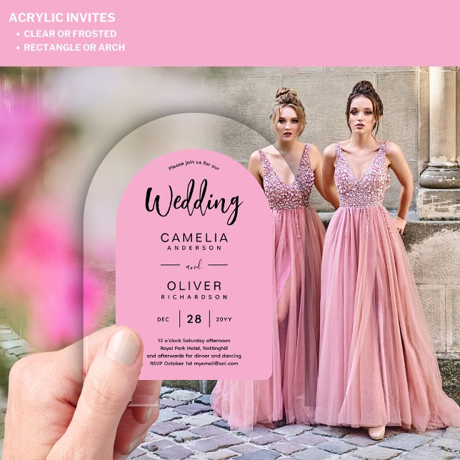 Pink Acrylic Wedding Invites Black Text Modern Acrylic Invitations (Creator Uploaded)