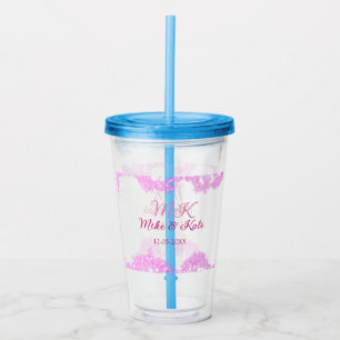 Pink add couple name date monogram glitter sparkle acrylic tumbler