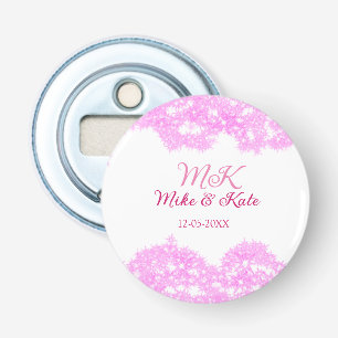 Pink add couple name date monogram glitter sparkle bottle opener