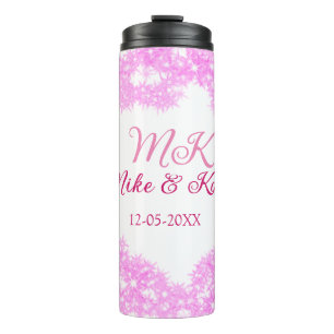 Pink add couple name date monogram glitter sparkle thermal tumbler