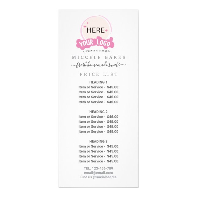 Pink Add your logo Bakery Service Price  Rack Card (Front)