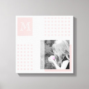 Pink Add Your Photo Gingham Modern Monogram Canvas Print