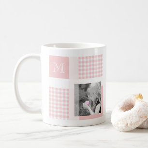 Pink Add Your Photo Gingham Modern Monogram Coffee Mug