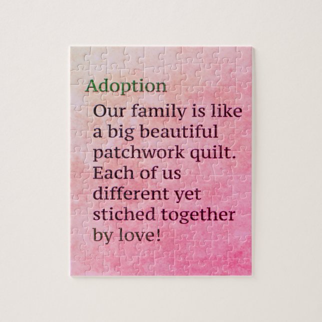 Pink Adoption is a Patchwork Adoption Gift Jigsaw Puzzle (Vertical)