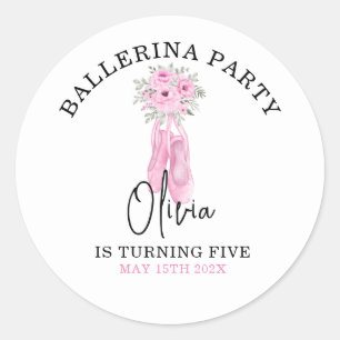 Pink Adorable Ballerina Birthday Party Classic Round Sticker