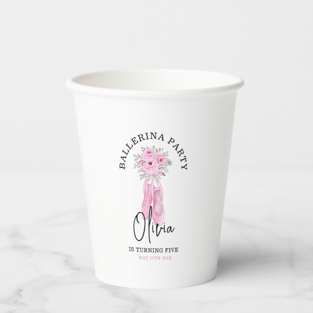Pink Adorable Ballerina Birthday Party Paper Cups (Front)
