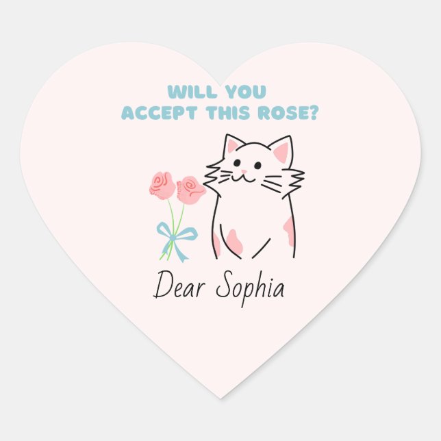 Pink Adorable Cat&Rose Heart Sticker (Front)