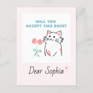 Pink Adorable Cat&Rose Postcard