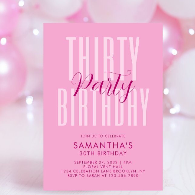 Pink Adult Birthday Bold Typography Script Overlay Invitation (Creator Uploaded)