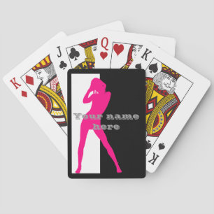 Pink adult dancing girl silhouette playing cards