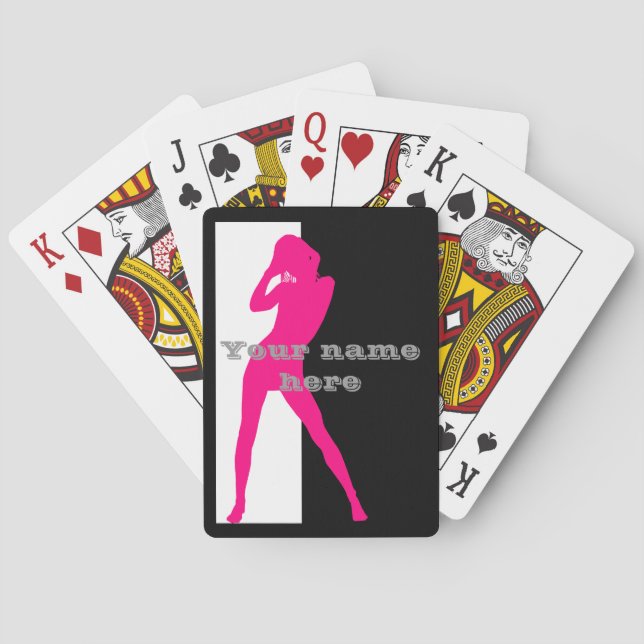 Pink adult dancing girl silhouette playing cards (Back)