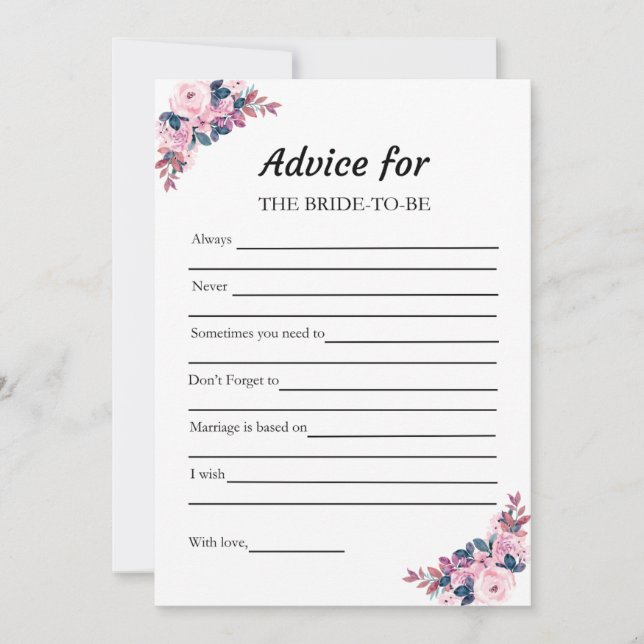 Pink Advice for the Bride Bridal Shower Game Card  (Front)