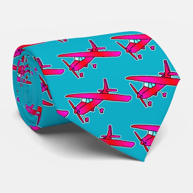 Pink aeroplane aeroplane aircraft plane tie ties (Rolled)