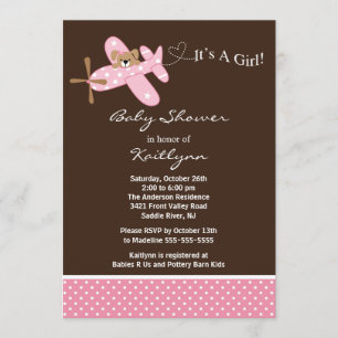 Pink Aeroplane Baby Shower Invitation