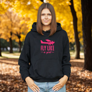 Pink Aeroplane Fly Like A Girl Cute Fun Aviation Hoodie