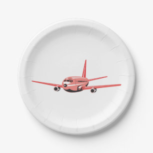 Pink Aeroplane Paper Plate