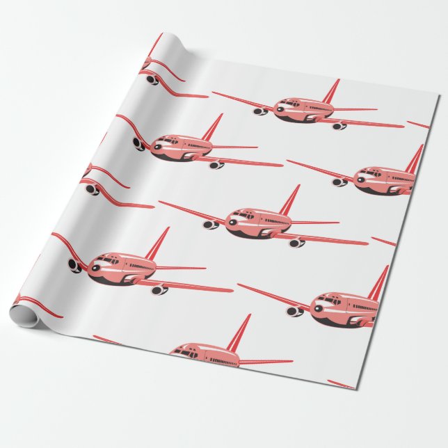 Pink Aeroplane Wrapping Paper (Unrolled)