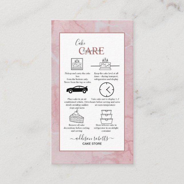 Pink Aesthetic Cake Care  Business Card (Front)