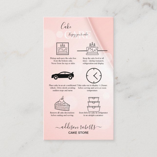 Pink Aesthetic Cake Care  Business Card (Front)