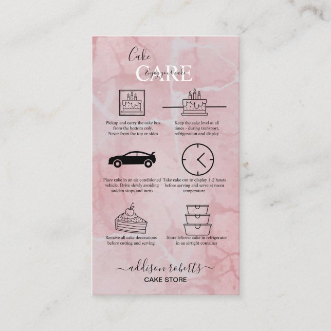 Pink Aesthetic Cake Care  Business Card (Front)