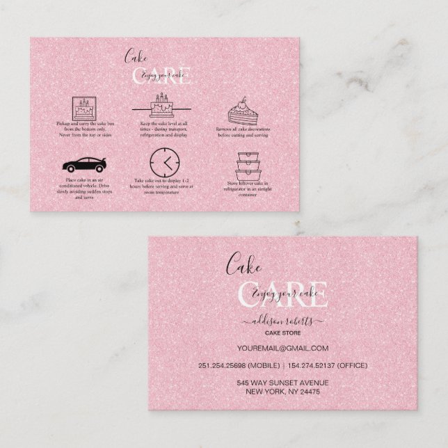Pink Aesthetic Cake Care Square Business Card (Front/Back)