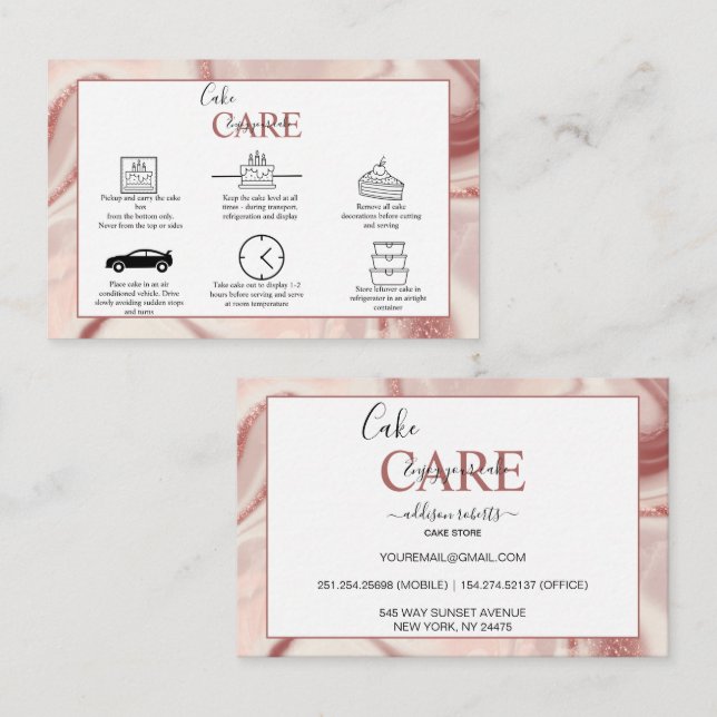 Pink Aesthetic Cake Care Square Business Card (Front/Back)