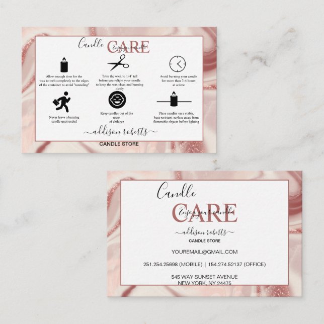 Pink Aesthetic Candle Care Square Business Card (Front/Back)