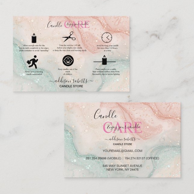 Pink Aesthetic Candle Care Square Business Card (Front/Back)