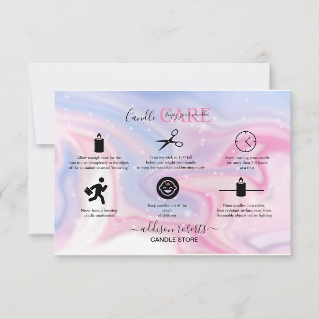 Pink Aesthetic Candle Care  Thank You Card (Front)