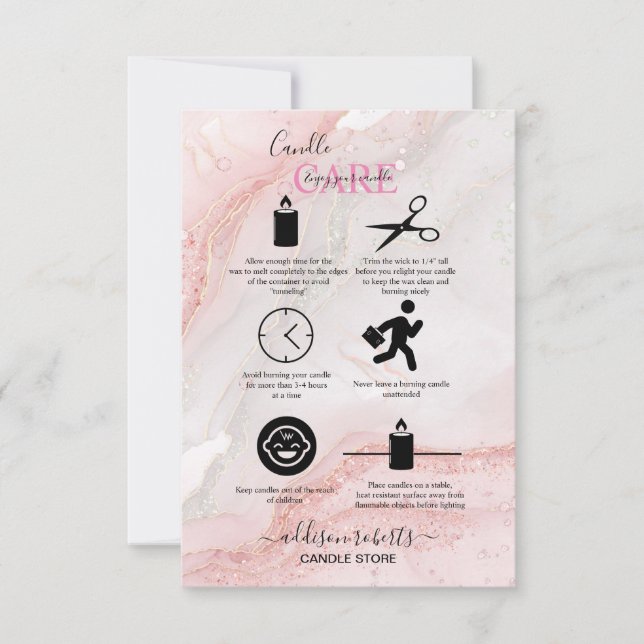 Pink Aesthetic Candle Care   Thank You Card (Front)