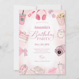 Pink Aesthetic Girl Birthday Party Invitation