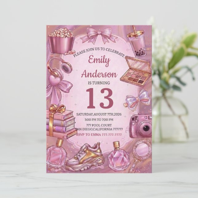 Pink Aesthetic Girl Birthday Party Invitation (Standing Front)