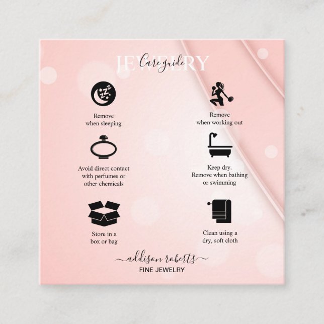 Pink Aesthetic Jewellery Care  Business Card (Front)