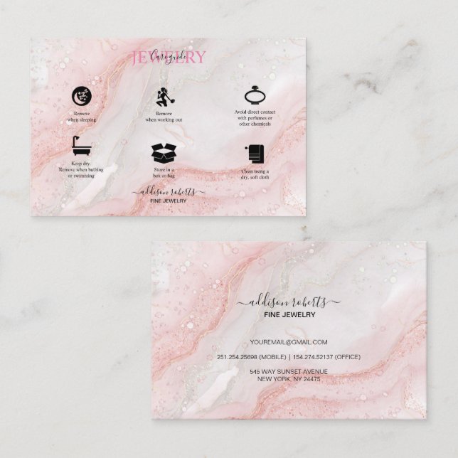 Pink Aesthetic Jewellery Care Square Business Card (Front/Back)
