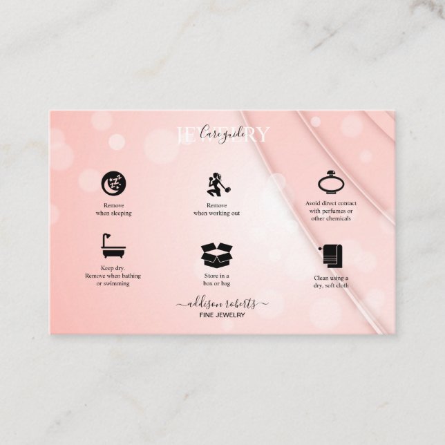 Pink Aesthetic Jewellery Care Square Business Card (Front)