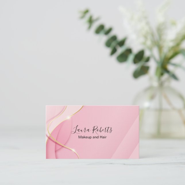 Pink Aesthetic Marble Glitter Business Card (Standing Front)