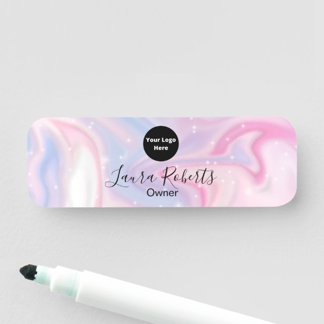 Pink Aesthetic Marble Glitter  Name Tag (In Situ)