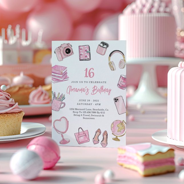 Pink Aesthetic, Pink Teen Girl Birthday Invitation (Creator Uploaded)