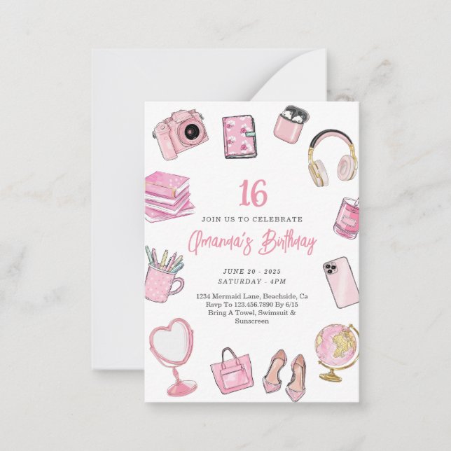 Pink Aesthetic, Pink Teen Girl Birthday Invitation (Front)