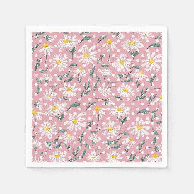 PINK AESTHETIC SPRING FLORAL DAISIES DECOUPAGE NAPKIN (Front)