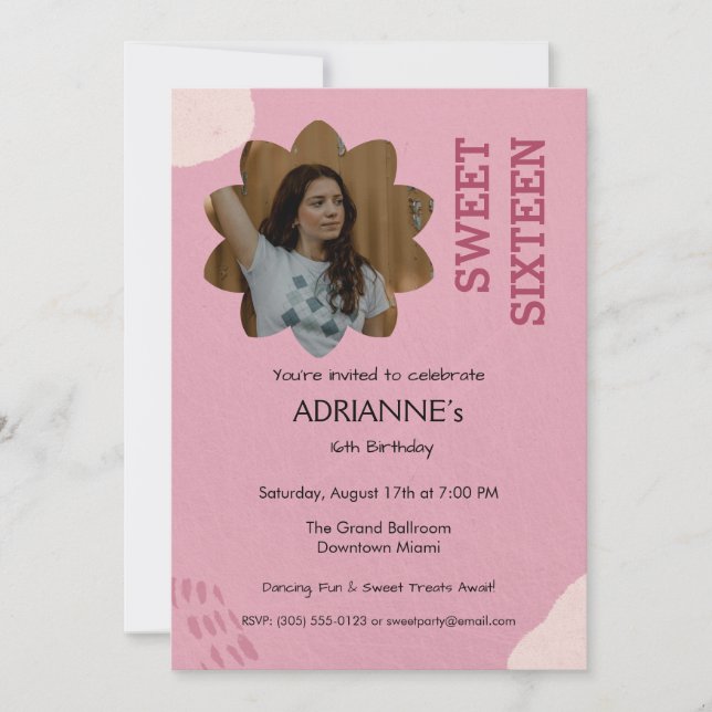 Pink Aesthetic Sweet Sixteen Birthday Party Invitation (Front)