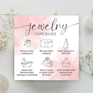 Pink Aesthetic Watercolor Logo Jewellery Care Square Business Card