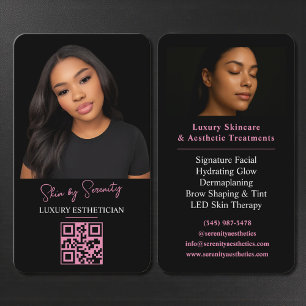 Pink Aesthetician QR Code Luxury Black Beauty Business Card