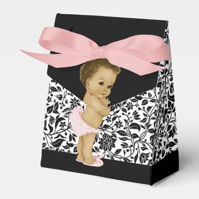 Pink African American Baby Girl Shower Favour Box (Front Side)